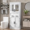 Acekool Tall Storage Cabinet with Double Doors, Adjustable Shelves & Drawer, Glass Accent for Bathroom, Living Room, Kitchen - 3 of 4