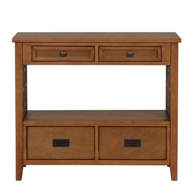 Hostack 36'' Farmhouse Wood Console Table with 4 Drawers and 1 Storage Shelf for Entryway and Living Room , Brown