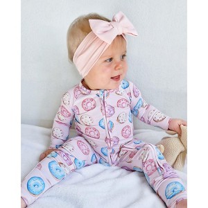 Lev Baby Girls' Bamboo Convertible Zipper Romper – Donuts Print One-Piece Baby Girl Clothes (6–12M to 18–24M) - 1 of 4