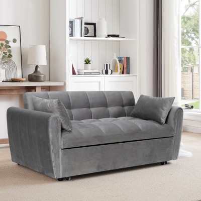TIRAMISUBEST 3 in 1 Velvet Foldable Sofa Bed, Multi-purpose Convertible Sofa, USB Port, Adjustable Backrest, Swivel Stand, Pink