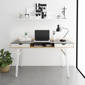 PAGED Modern Computer Desk, Home Office Desk with Storage Drawer and X-Shaped Legs for Office, Study - 1 of 4
