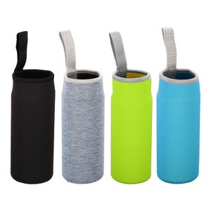 Unique Bargains Neoprene Insulated Water Bottle Sleeves with Finger Strap 2.56"x7.09" 4 Pcs Black Green Blue Gray - 1 of 4