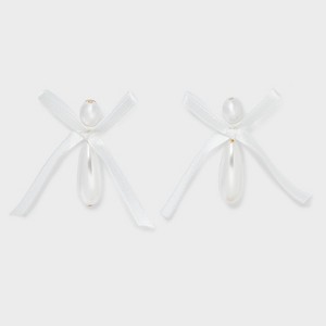 Ribbon Bow Pearl Post and Drop Earrings - A New Day™ Gold - 1 of 3