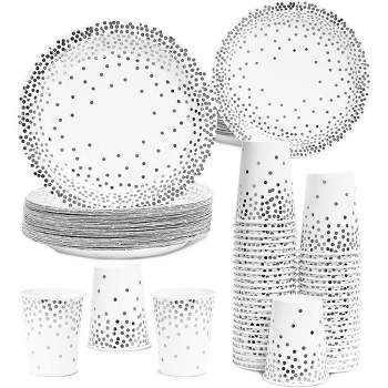 Juvale Serves 50 Silver Party Supplies, 150 Piece Disposable Paper Plates and Cups for Wedding, Birthday, Graduation