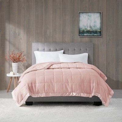 Twin Pink Down Alternative Blanket with Satin Trim