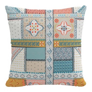 18"x18" Bohemian Patch Square Throw Pillow Blue Coral - Skyline Furniture: Woven Cotton, Zipper Closure - 1 of 4