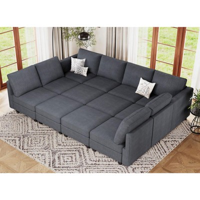 Belffin Corduroy Convertible Modular Sectional Sleeper Sofa Oversized 12 Seat with Storage Seat for Living Room