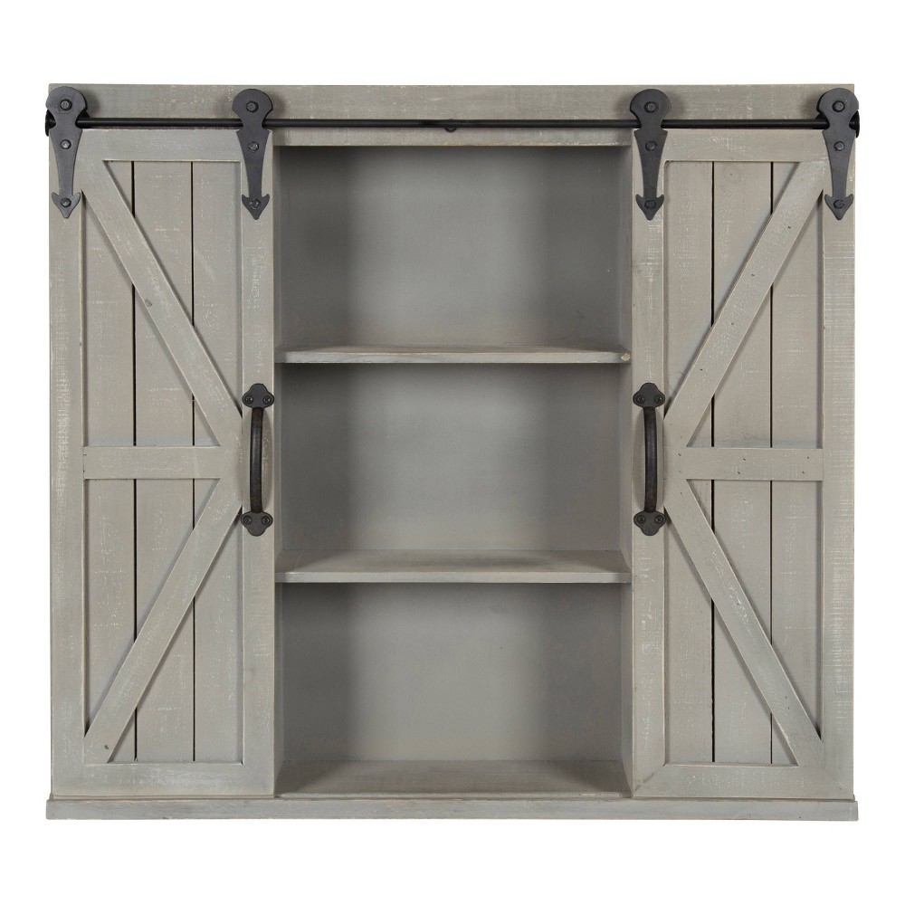 Photos - Wardrobe Decorative Wood Wall Storage Cabinet with 2 Sliding Barn Doors Rustic Gray