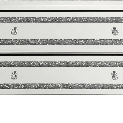 32" White Mirrored Glam Cabinet with Faux Diamond Inlay