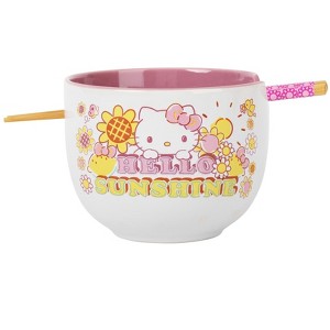 Silver Buffalo Sanrio Hello Kitty "Hello Sunshine" 20-Ounce Ramen Bowl and Chopstick Set - 1 of 4