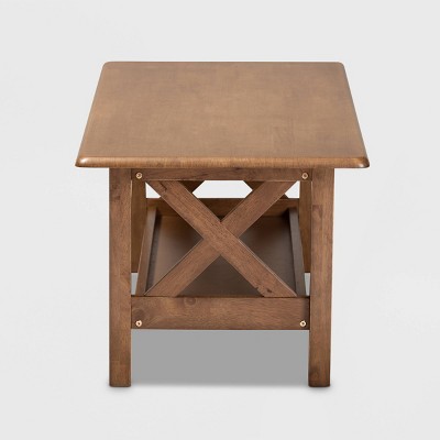 Walnut Brown Rectangular Solid Wood Coffee Table with Shelf