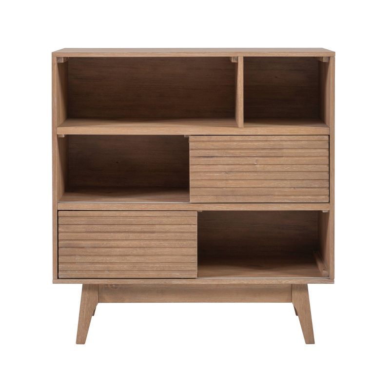 38&#34; Wedeln 3-Shelf Mid-Century Modern Bookcase with Sliding Doors Natural Finish Wood - Powell, 6 of 12
