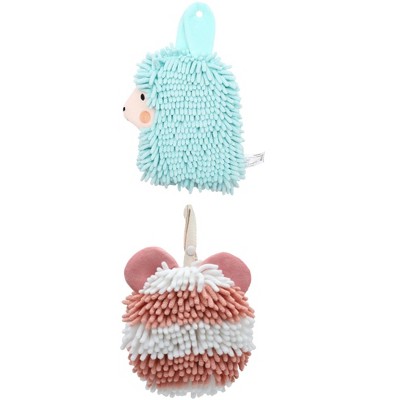 REGALWOVEN Chenille Fuzzy Ball Bathroom Alpaca Fuzzy Soft Absorbent Hanging Towels 7" x 7"/7" x 11" 2 Pcs