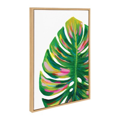 Natural Monstera Leaves Framed Canvas Wall Art Set, 3 Piece