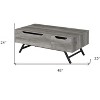 HomeRoots 48" Gray Oak and Black Wood and Steel Lift Top Coffee Table With Drawer - 3 of 4