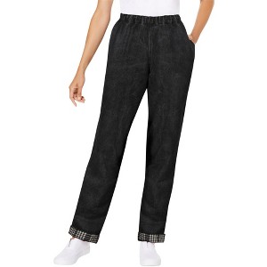 Woman Within Plus Size Elastic-Waist Cotton Straight Leg Denim Pant With Flannel Lining - 1 of 4