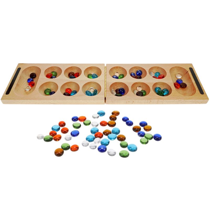 WE Games Folding Mancala - Solid Wood Board & Glass Stones, 6 of 10