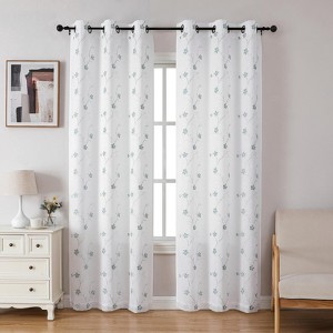 Set of 2 Dakota Privacy Layered & Embroidered Floral Light Filtering Grommet Top Window Curtain Panels - Kate Aurora - 1 of 4