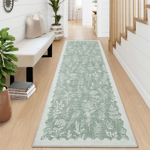 Botanical Washable Area Rug Modern Bird Pattern Rug Soft Non-Slip Low Pile Rugs for Living Room Bedroom - 1 of 4