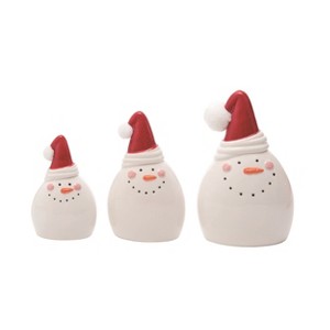 Transpac Dolomite 8 in. White Christmas Pom Pom Hat Snowman Set of 3 - 1 of 2