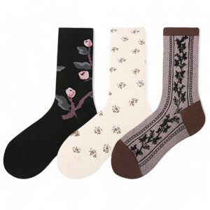 Alilang Women's 3-Pack Patterned Crew Socks with Vintage Embroidered Floral and Abstract Prints - 1 of 4