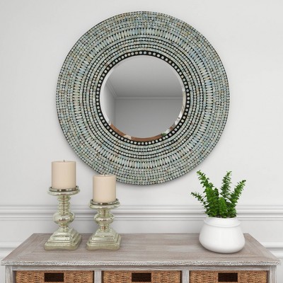 Coastal Charm Full-Length Oval Wood & Shell Wall Mirror