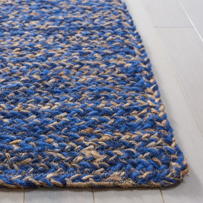 Blue and Natural Hand-Knotted Wool Square Area Rug
