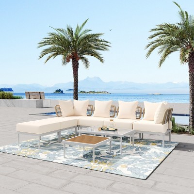 Jill Patio Conversation Set With Metal Frame And Thick Cushion,Sofa And Glass Coffee Table,Outdoor Furniture -Maison Boucle