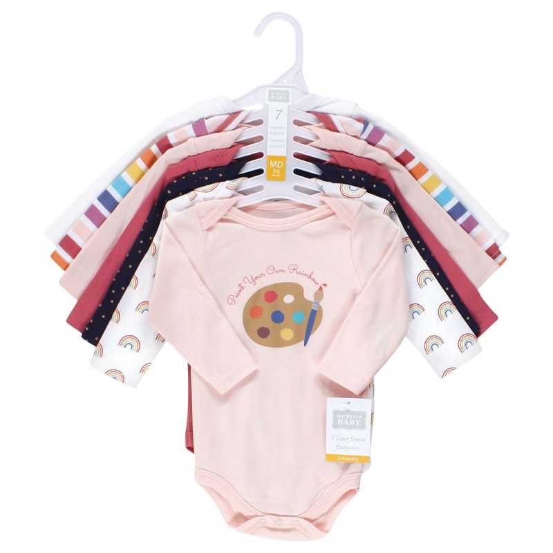 Hudson Baby Infant Girl Cotton Long-Sleeve Bodysuits, Creativity, 2 of 10