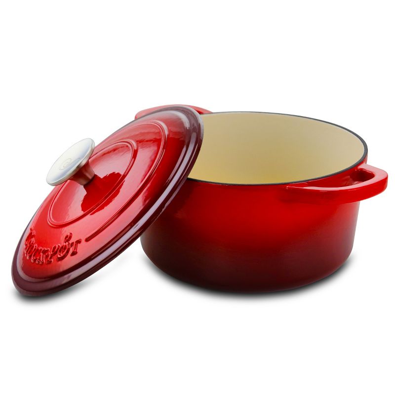 Crock-pot Artisan 3 Quart Enameled Cast Iron Casserole with Lid in Gradient Red, 3 of 8