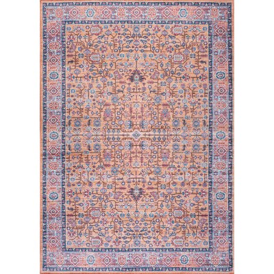 Bohemian Terracotta & Navy Persian-Inspired Washable Rug 3' x 5'