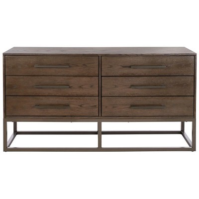 Estelle Ash Brown and Gunmetal Modern 6-Drawer Dresser