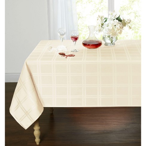 Kate Aurora Plaid & Tartan Stain Resistant & Spill-Proof Fabric Tablecloth - 10-12 Chairs, Beige - image 1 of 3