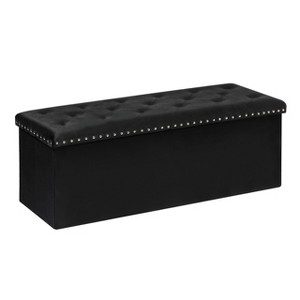 Aoibox Folding Tufted Storage Ottoman Bench, Extra Large 140L Toy Chest Footrest for Bedroom, Luxury Velvet Fabric in Black - 1 of 4