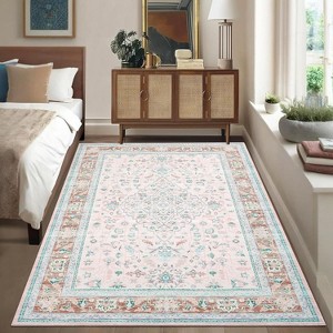 Acekool Vintage Floral Washable Area Rug, Non-Slip Ultra-Thin Stain Resistant Foldable Soft Carpet for Living Room Bedroom Office - 1 of 4