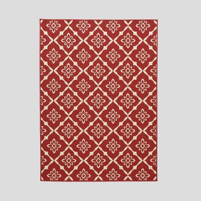 Tallevast Trellis Outdoor Rug Red/Ivory - Christopher Knight Home