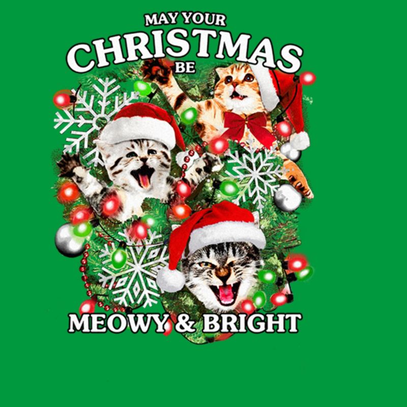 Juniors Womens Lost Gods Meowy and Bright Christmas T-Shirt, 2 of 5