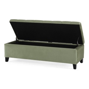 GDFStudio Wendover 50" Velvet/Fabric Tufted Pine Storage Ottoman with Birch Leg - 1 of 4