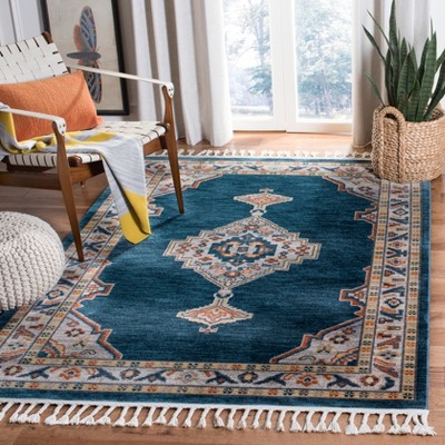 Blue Medallion Cotton Chenille Rectangular Area Rug
