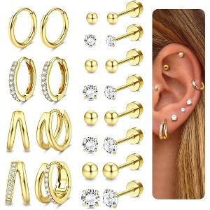 Jstyle Hypoallergenic Gold Stud Hoop Earrings for Women Men Surgical Stainless Steel Flat Back Earrings Small 14K Gold Huggie Hoops - 1 of 4