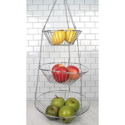 Industrial Silver 3-Tier Steel Hanging Storage Basket