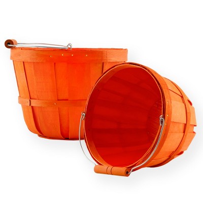 Cornucopia Brands Round Wood Baskets; Wooden Fruit Buckets w/ Handle for Farmers Market, Easter, Hostess Gift