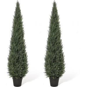 3/4 /5ft Artificial Cedar Tree, Home Decor Fake Cypress Potted Imitation Evergreen Plants for Indoor and Outdoor Front Porch Garden Decorative Fruit - 1 of 4