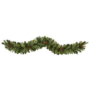 Nearly Natural 6' Pre-lit LED Mixed Pine with Pinecones Artificial Christmas Garland Green with Clear Lights