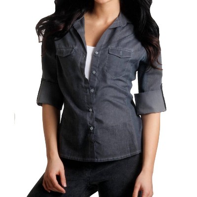 Women's Button-Front Oil-Washed Shirt - ANGEL