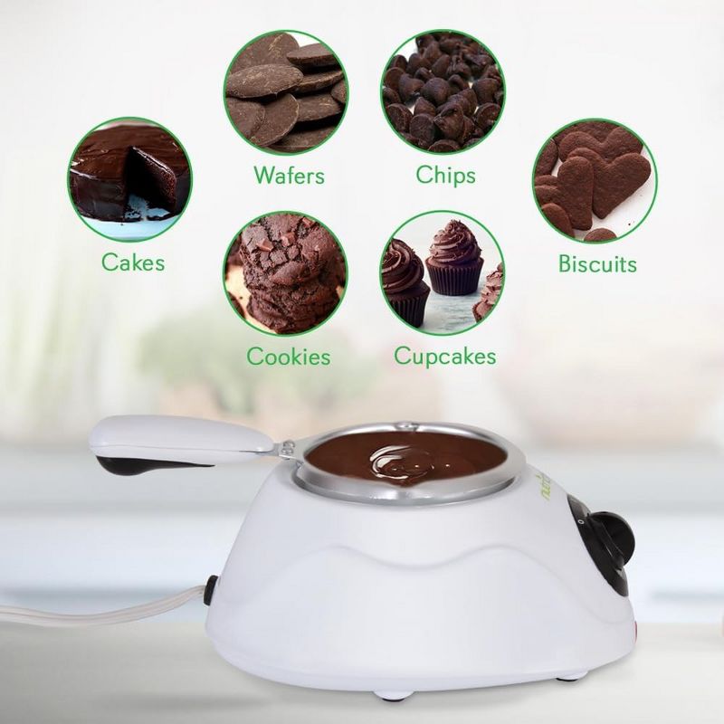 NutriChef 25W Fondue Set - Chocolate Melting Machine - Perfect for Parties & Dessert Lovers - PKFNMK14 (White), 3 of 7