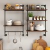 Yukimo 39"H Industrial Pipe Shelf, Wall Mounted Wood Display Shelves with 3 Hooks, Farmhouse Kitchen Bar Bookshelf - 3 of 4