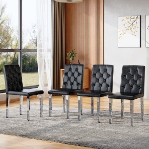 Set of 4 Dining Chairs PU Leather Upholstered Dinner Chairs Armless Chairs Accent Chairs with Padded Seat - Modernluxe - 1 of 4