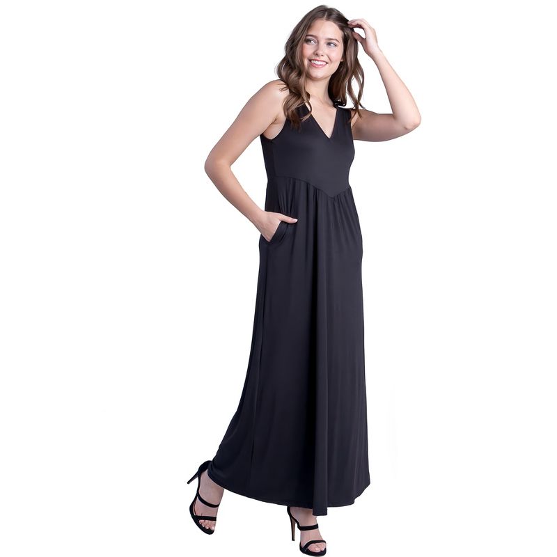 24seven Comfort Apparel Sleeveless V Neck Maxi Dress with Pocket Detail, 2 of 5