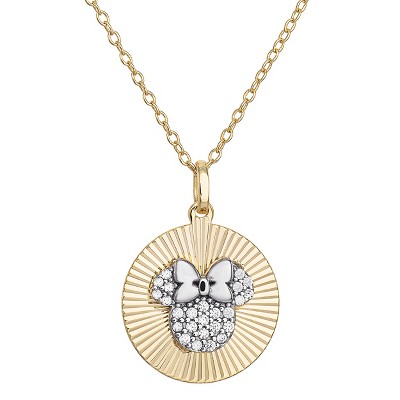 Disney Minnie Mouse Yellow Gold Over Sterling Silver Cubic Zirconia Disc Pendant Necklace, 16 + 2"